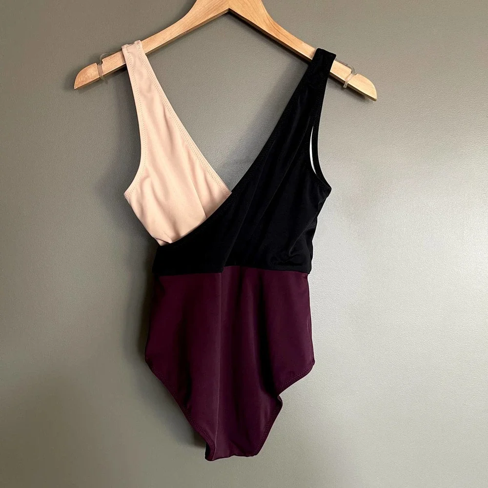 Solid and Striped The‎ Ballerina Color-Block Swimsuit Black Nude Bordeaux Combo